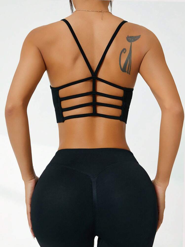 Women's Solid Color Hollow Back Sports Bra – Comfortable Everyday Activewear for Yoga, Gym, and Fitness