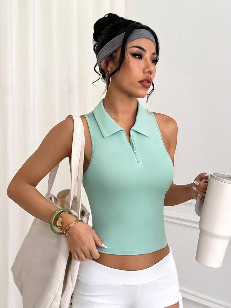 Women's Plain Color Half Zip Sleeveless Sports Polo Shirt – Casual Summer Activewear for Golf, Tennis, and Fitness