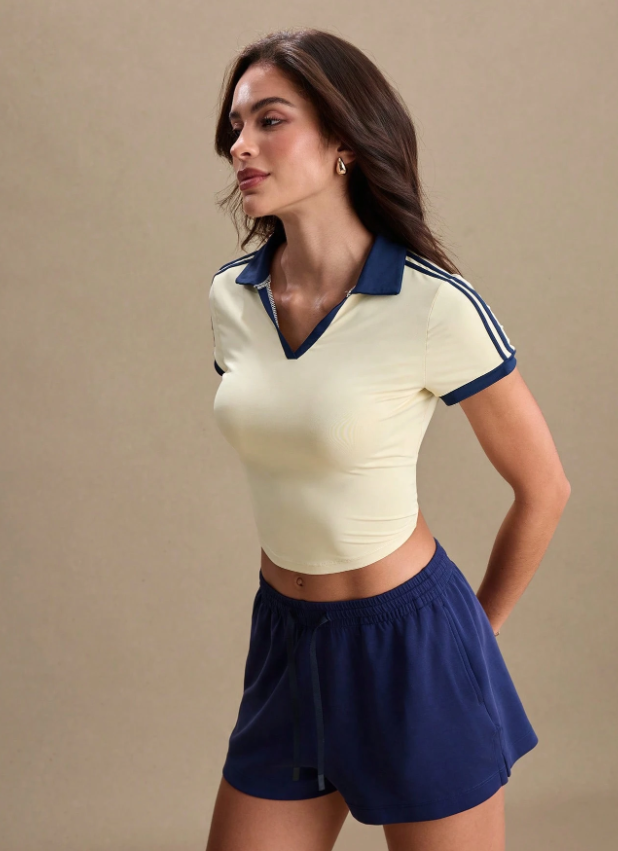 Women’s Color Block Collar Short Sleeve Cropped Sports Polo Shirt – Stylish Athletic Workout Top