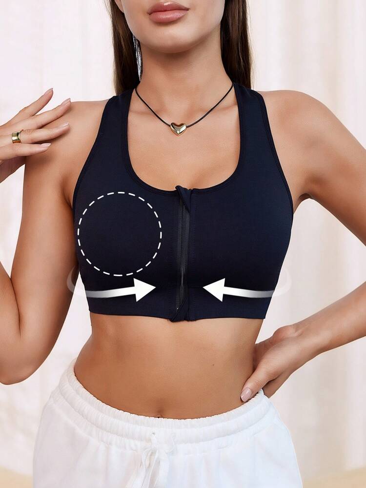 Women’s Mesh Knit Zipper Sports Bra – Breathable Seamless Yoga & Running Top with Removable Pads