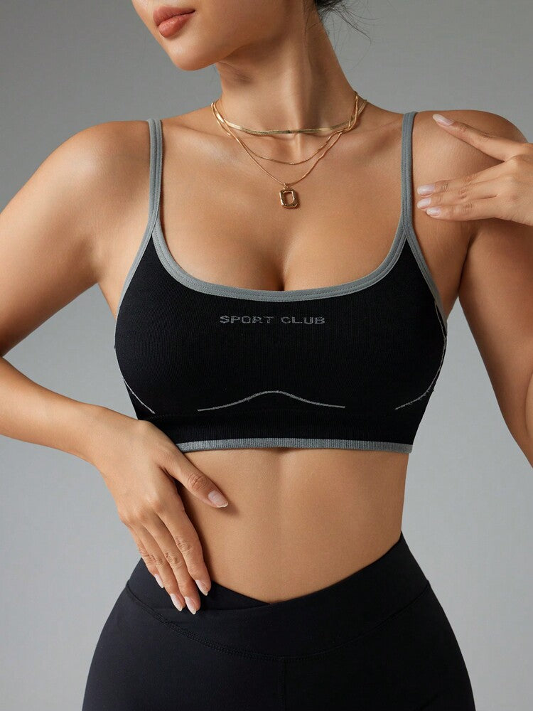 Seamless Sports Bra Women's Lightweight & Supportive Activewear for Yoga, Running, Gym - Casual Letter Print Workout Bra for Daily Wear & Comfort