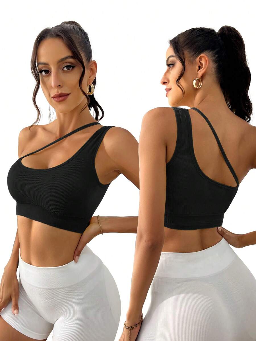 Women’s One-Shoulder Sports Bra – Stylish Crop Top Activewear for Yoga, Gym & Fitness