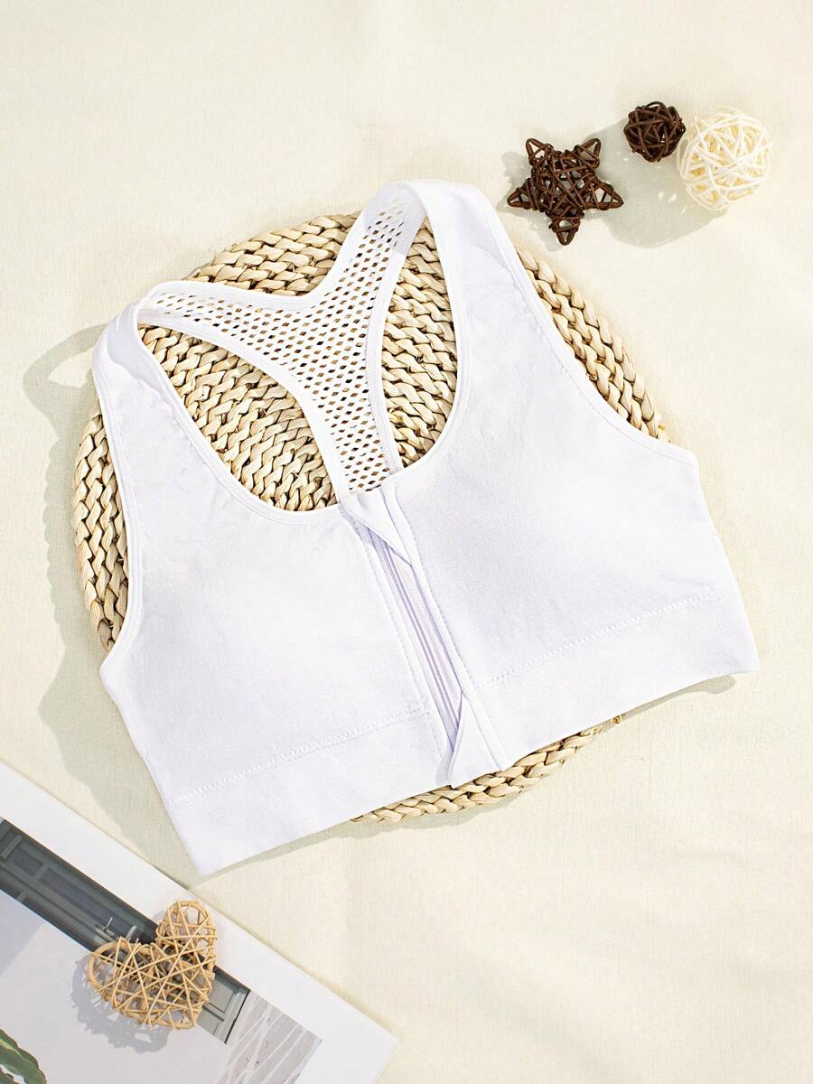 Women’s Front Zip Sports Bra – Wide Strap Hollow Back Wireless Top for Everyday Comfort & Support