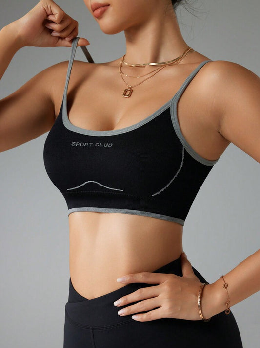 Seamless Sports Bra Women's Lightweight & Supportive Activewear for Yoga, Running, Gym - Casual Letter Print Workout Bra for Daily Wear & Comfort