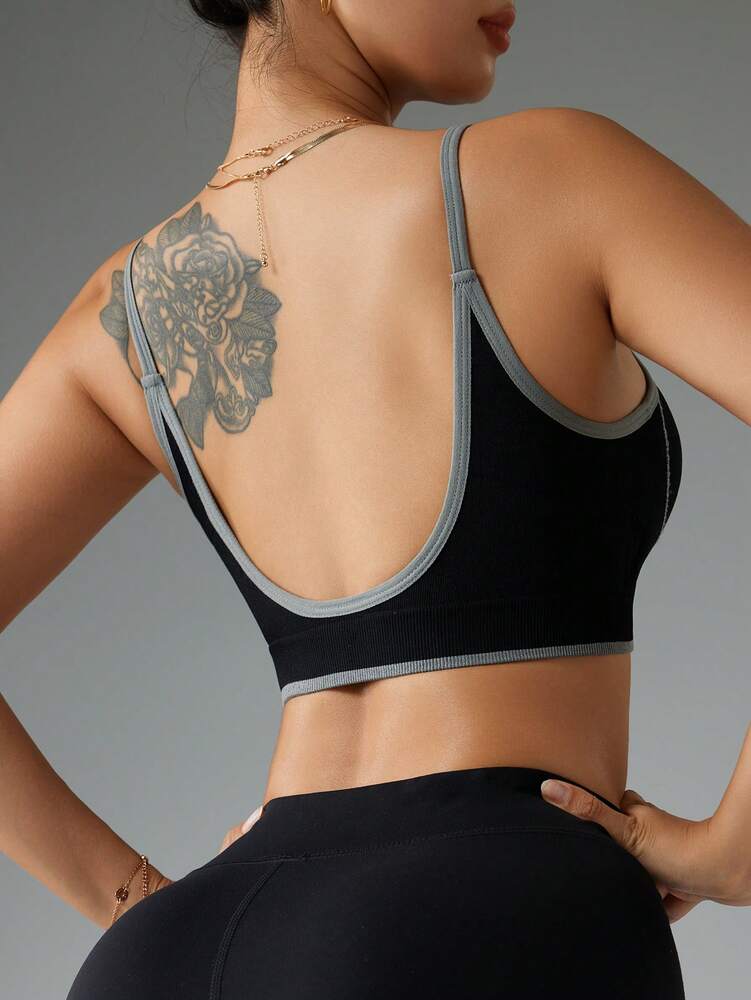 Seamless Sports Bra Women's Lightweight & Supportive Activewear for Yoga, Running, Gym - Casual Letter Print Workout Bra for Daily Wear & Comfort