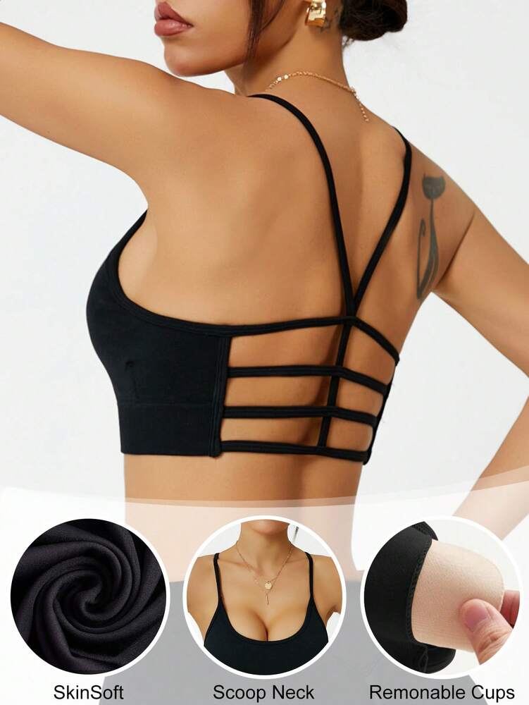 Women's Solid Color Hollow Back Sports Bra – Comfortable Everyday Activewear for Yoga, Gym, and Fitness