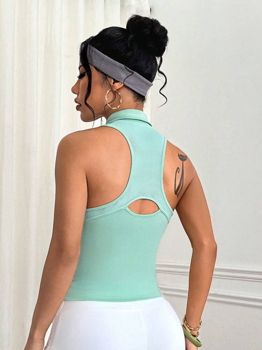 Women's Plain Color Half Zip Sleeveless Sports Polo Shirt – Casual Summer Activewear for Golf, Tennis, and Fitness