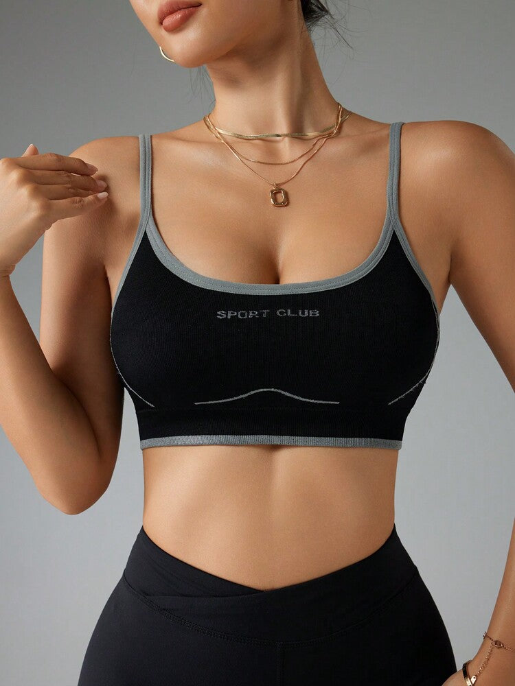 Seamless Sports Bra Women's Lightweight & Supportive Activewear for Yoga, Running, Gym - Casual Letter Print Workout Bra for Daily Wear & Comfort