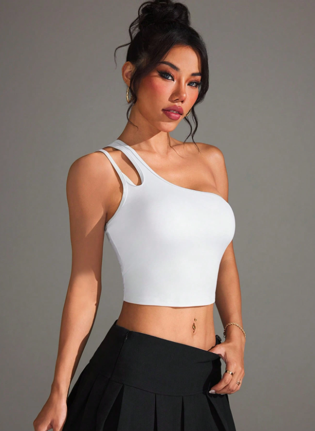 Women’s Oblique Shoulder Sports Bra – Minimalist Fashionable Summer Workout & Fitness Activewear