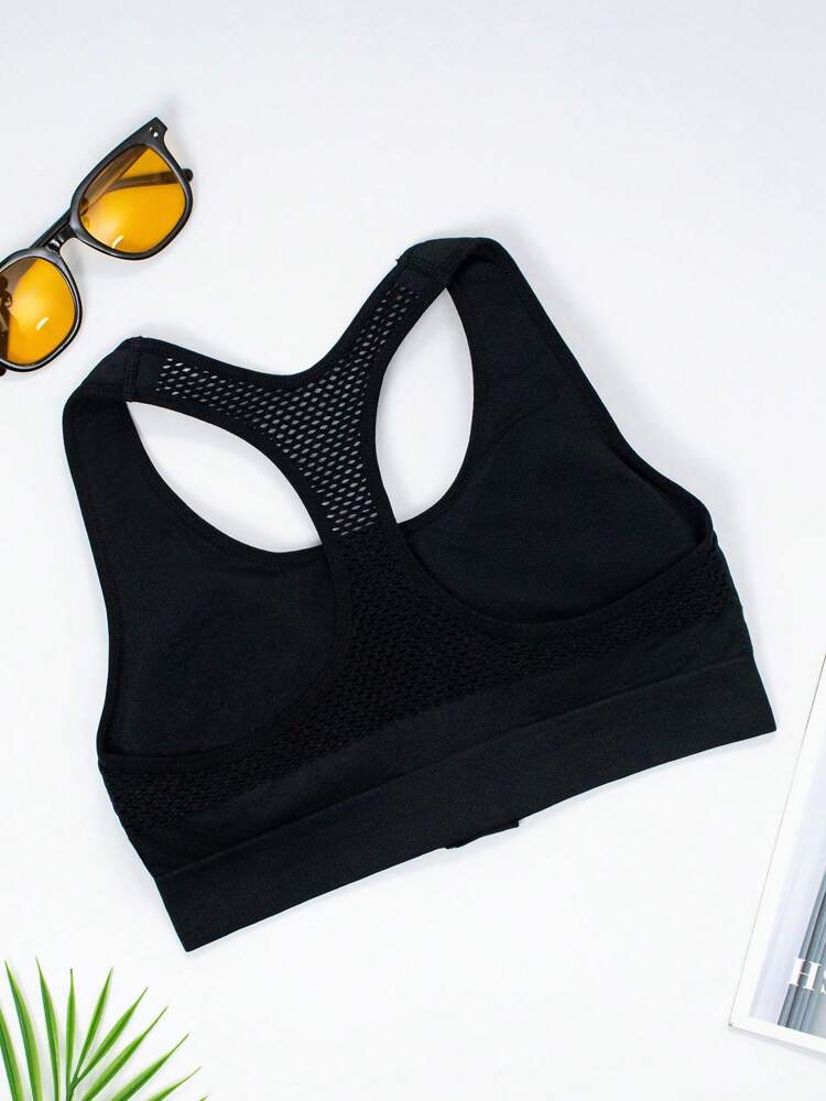 Women’s Front Zip Sports Bra – Wide Strap Hollow Back Wireless Top for Everyday Comfort & Support