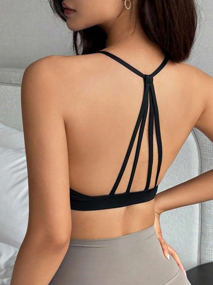 Women’s Halter Sports Bra – Solid Color Gathered Design Activewear Top for Yoga & Fitness