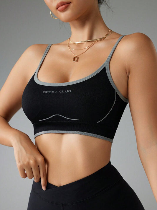 Seamless Sports Bra Women's Lightweight & Supportive Activewear for Yoga, Running, Gym - Casual Letter Print Workout Bra for Daily Wear & Comfort