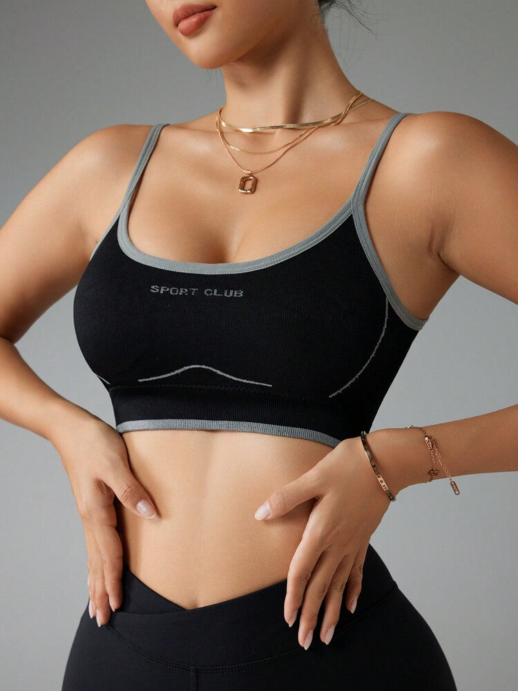 Seamless Sports Bra Women's Lightweight & Supportive Activewear for Yoga, Running, Gym - Casual Letter Print Workout Bra for Daily Wear & Comfort