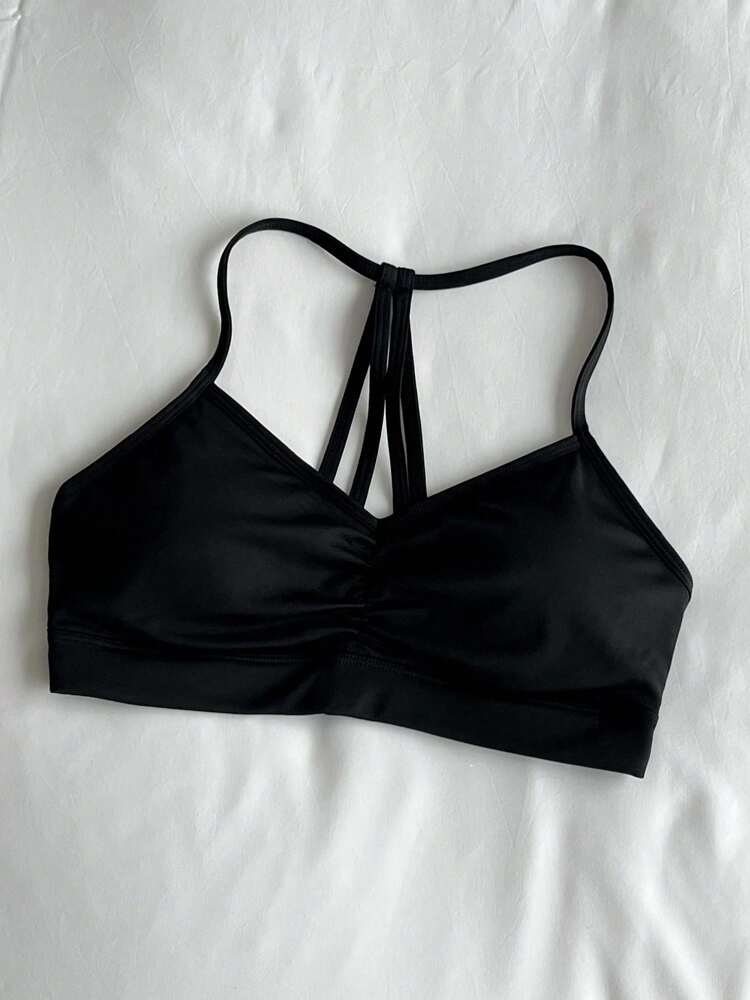 Women’s Halter Sports Bra – Solid Color Gathered Design Activewear Top for Yoga & Fitness